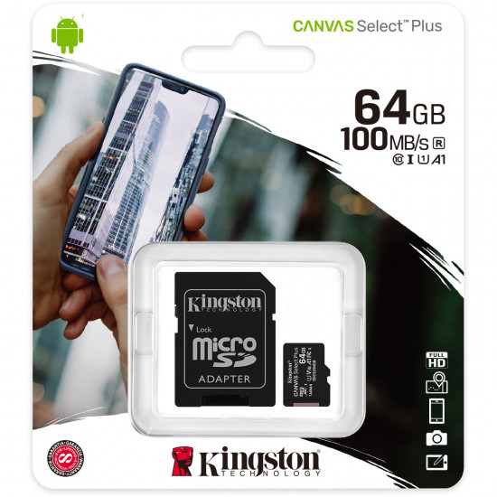 64GB Kingston Canvas Select Plus MicroSDXC 100MB/s +Adapter