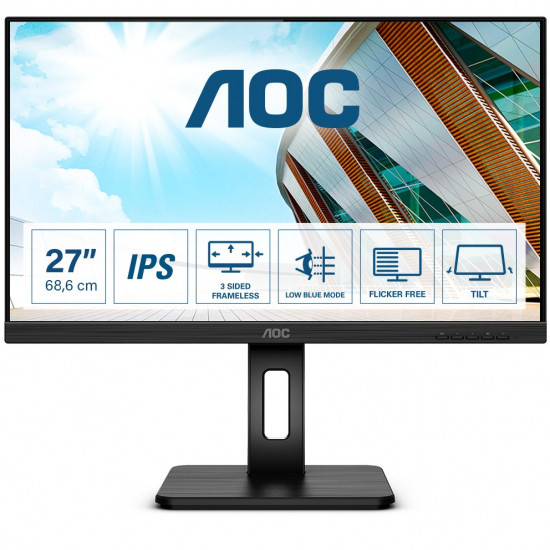 68,6cm/27'' (2560x1440) AOC Q27P2Q 4ms 16:9 USB HDMI DisplayPort Speaker Pivot Quad HD Black