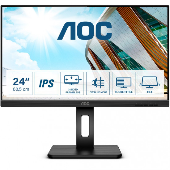 61cm/24inch (1920x1080) AOC 24P2Q 16:9 4ms HDMI DVI VGA DisplayPort VESA Pivot Speaker Full HD Black