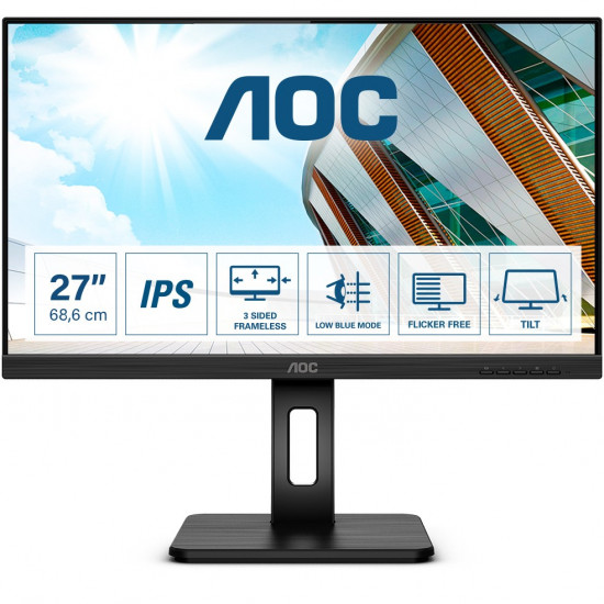 68,6cm/27inch (1920 x 1080) AOC 27P2Q Full HD 4ms IPS HDMI VGA DVI DP USB 16:9 Black