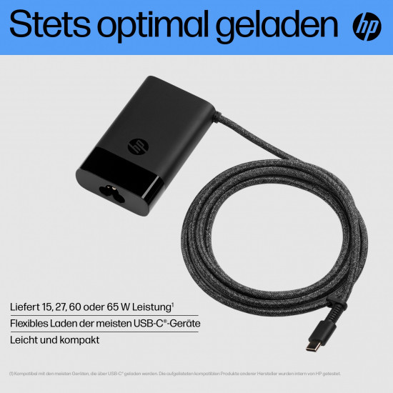 HP 65W USB-C Slim AC Power Adapter Travel Notebook Charger / fits ProBook 440 450 630 640 650 G8 G9, EliteBook 830 840 850 860 G6 G7 G8 G9, x360 1030 1040 G6 G8 G9, Dragonfly