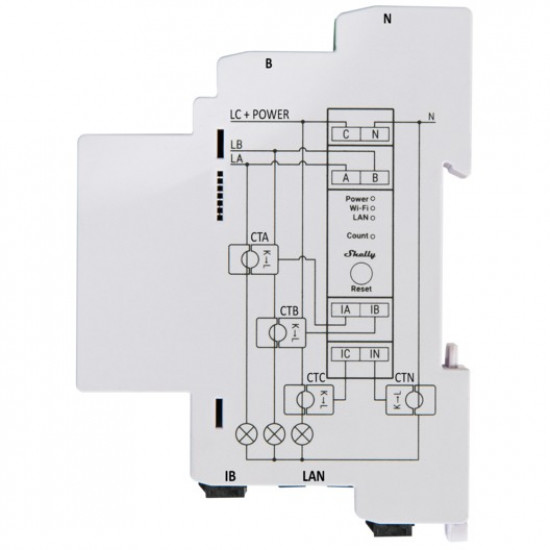 Home Shelly Relais inchPro 3EM 120Ainch WLAN LAN Stromz hler Inkl. 3x 120A Klemmen Messfunktion BT DIN-Rail