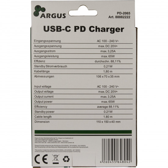 Charger USB-C 65W Black INTER-TECH PD-2065