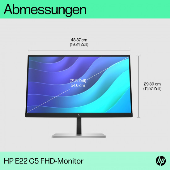 HP E22 G5 FHD Monitor - 21.5inch 1920x1080 FHD 250-nit AG, IPS, DisplayPort/HDMI, 4x USB 3.0, height adjustable/tilt/swivel/pivot, 3 years