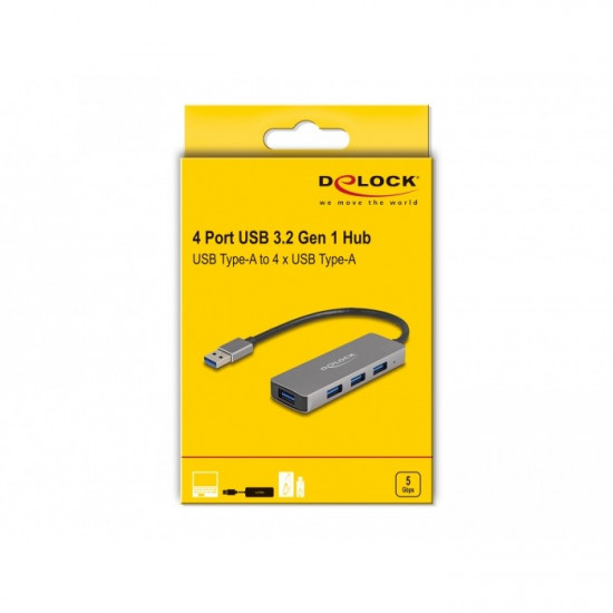 HUB 4Port DeLOCK 4xUSB3.2 Grey