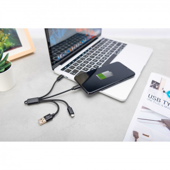 USB Lightning/Micro-USB/USB-C 0,15m Digitus Black