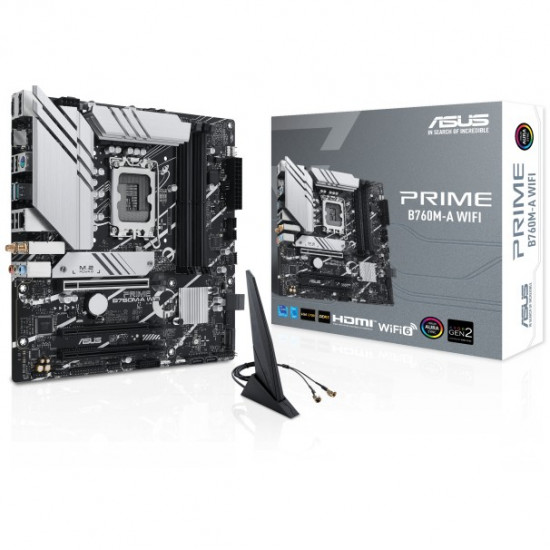 Mainboard|ASUS|Intel B760 Express|LGA1700|Micro-ATX|Memory DDR5|Memory slots 4|3xPCI-Express 4.0 16x|2xM.2|2xHDMI|1xDisplayPort|4xUSB 2.0|2xUSB 3.2|1xPS/2|1xRJ45|3xAudio port|PRIMEB760M-AWIFI