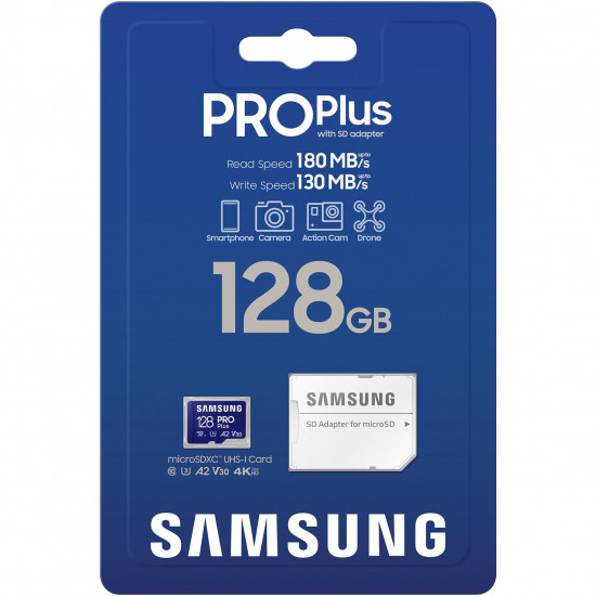 SAMSUNG PRO Plus microSD 128GB UHS-I U3 Full HD 4K UHD 180MB/s Read 130MB/s Write Memory Card Incl SD-Adapter 2023