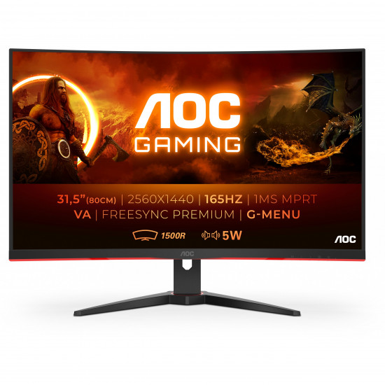 80cm/32inch (2560x1440) AOC Gaming CQ32G2SE/BK Curved QHD 165Hz 1ms 2xHDMI DP LS Black/Red