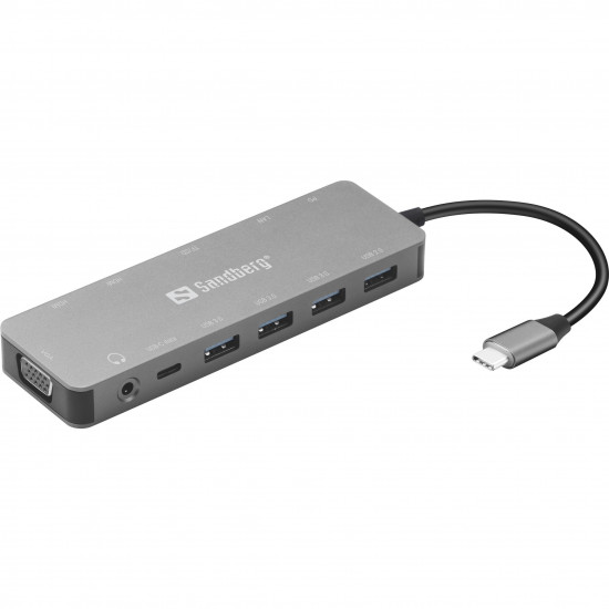 Dockingstation Sandberg USB-C 4xUSB/2xUSB-C/2xHDMI/VGA/Ethernet/Audio/Kartenleser Grey