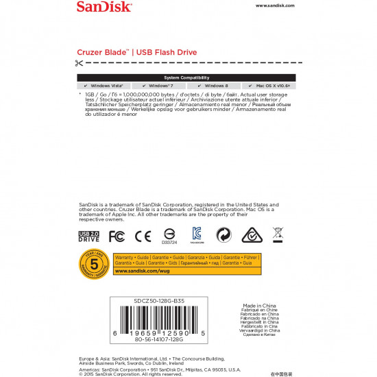 MEMORY DRIVE FLASH USB2 128GB/SDCZ50-128G-B35 SANDISK