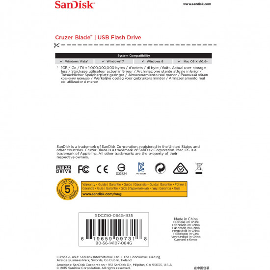 MEMORY DRIVE FLASH USB2 64GB/SDCZ50-064G-B35 SANDISK