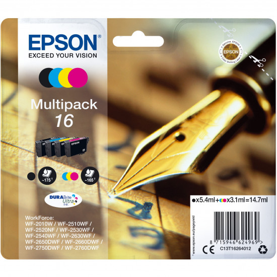 TIN Epson Tinte 16 C13T16264012 4er Multipack (BKMCY) bis zu 165 Seiten