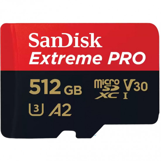 SanDisk Extreme PRO microSDXC 512GB + SD Adapter + 2 years RescuePRO Deluxe up to 200MB/s & 140MB/s Read/Write speeds A2 C10 V30 UHS-I U3, EAN: 619659188566