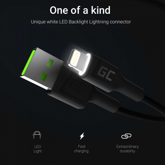 USB Lightning (ST-ST) 1,2m Green Cell Backlight White LED Black