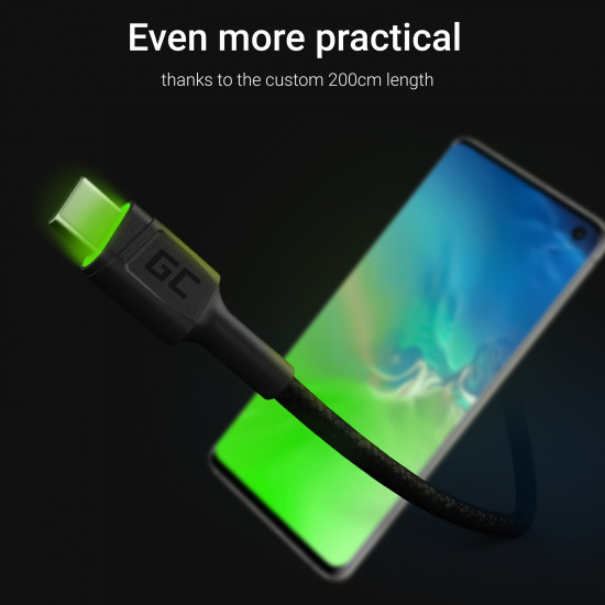 KAB USB USB-C (ST - ST) 2m Green Cell Backlight Green LED Black