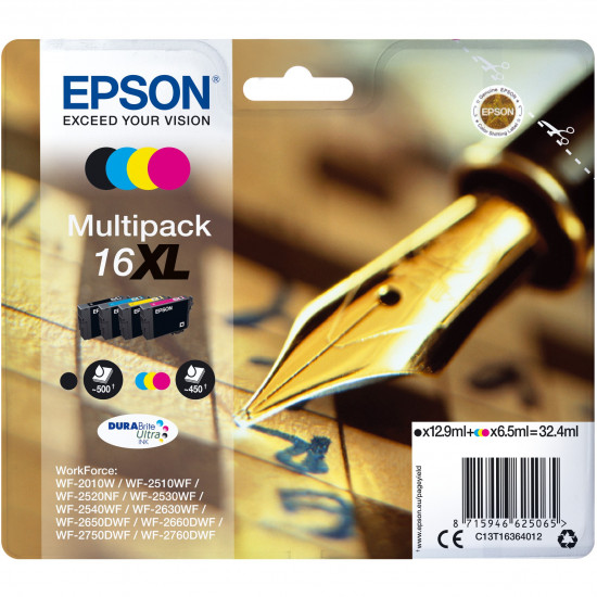 TIN Epson Tinte 16XL C13T16364012 4er Multipack (BKMCY) bis zu 450 Seiten