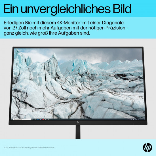 HP E27k G5 4K Charging Monitor - 27inch 3840x2160 UHD 350-nit AG, IPS, USB-C(65W)/DisplayPort/HDMI, 3x USB 3.0, speakers, RJ-45 LAN, height adjustable/tilt/swivel/pivot, 3 years