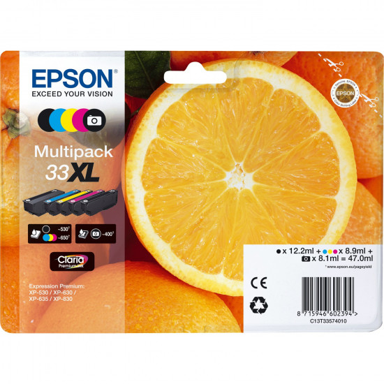 TIN Epson Tinte 33XL C13T33574011 5er Multipack (BKMCY/Schwarz Foto) bis zu 650 Seiten