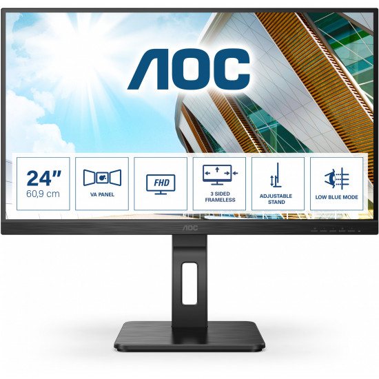 61cm/24 (1920x1080) AOC Pro-line 24P2QM 16:9 FHD 75Hz 4ms HDMI DVI DP VGA Speaker Pivot Black