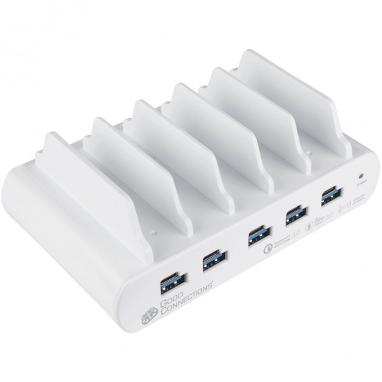 USB Desktop Schnellladestation 110W 10-Port 5xUSB-C 5xUSB-A PD3.0 QC3.0 GoodConnections White