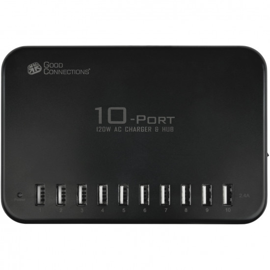 USB Desktop Schnellladestation 120W 10-Port 10xUSB-A GoodConnections Black