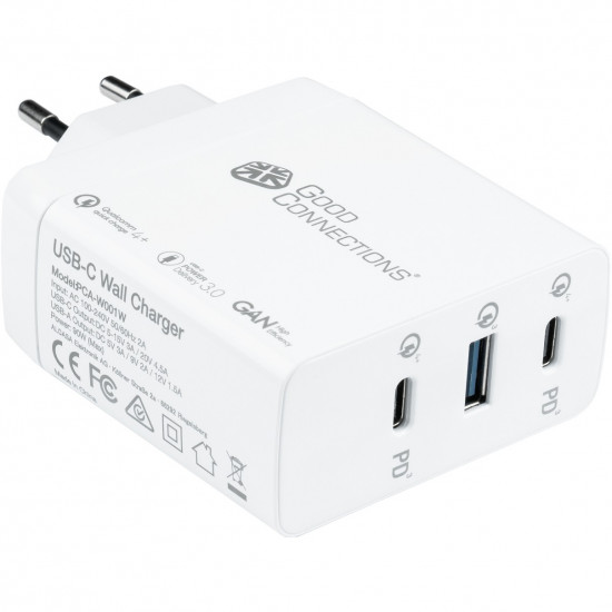 USB-Schnellladeger t 100W mit GaN-Technologie 3-Port 2xUSB-C USB-A PD3.0 QC4+ GoodConnections White