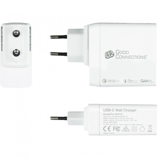 USB-Schnellladeger t 100W mit GaN-Technologie 3-Port 2xUSB-C USB-A PD3.0 QC4+ GoodConnections White