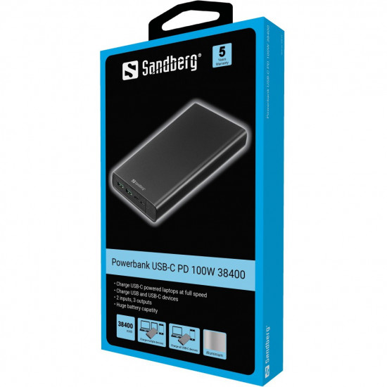 Sandberg 420-63 Powerbank 38400mAh 100W 2xUSB-A/USB-C Schwarz