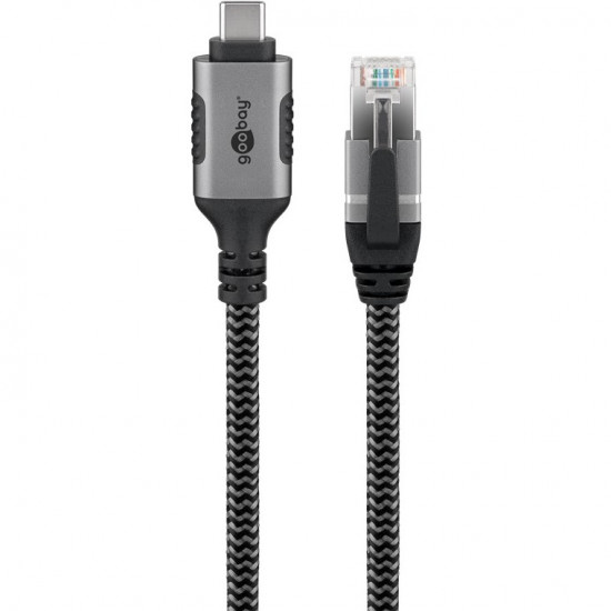 Goobay USB-C 3.1 RJ45 (ST-ST) 2m Ethernet-Kabel Schwarz-Silber