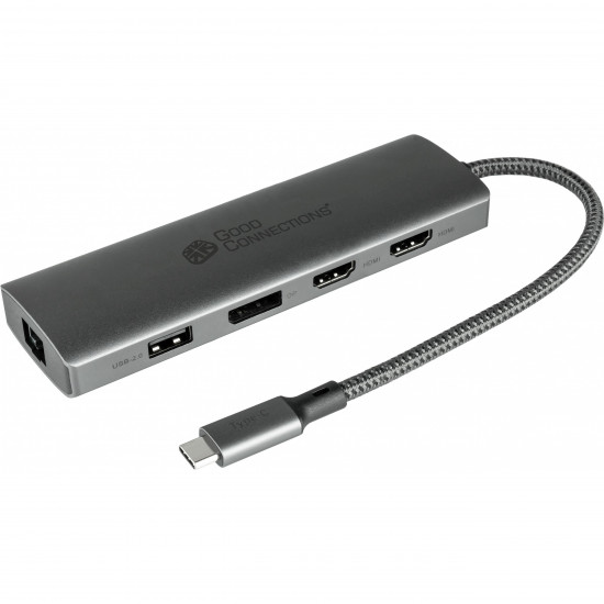 GoodConnections HUB-C001A USB-C HUB 10-Port 2xHDMI 1xDP 1xUSB-C 2xUSB 3.0 1xUSB 2.0 1xRJ45 1xKartenleser Anthrazit