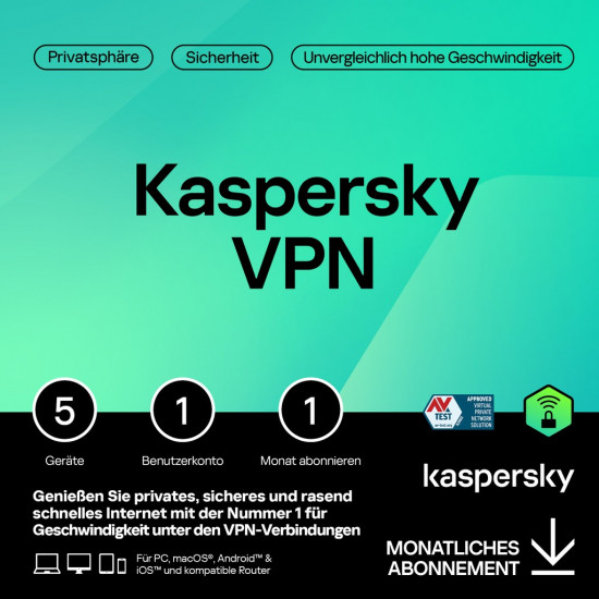 Kaspersky Secure Connection 1 User, 5 Device, 1 Month - Subscription (ABO) ESD-DownloadESD