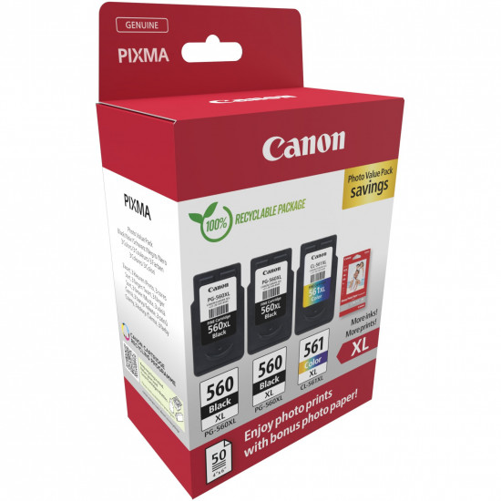 Canon Tinte PG-560XL/CL-561XL 3712C012 3er Multipack (2xBK/Color) inkl. Fotopapier