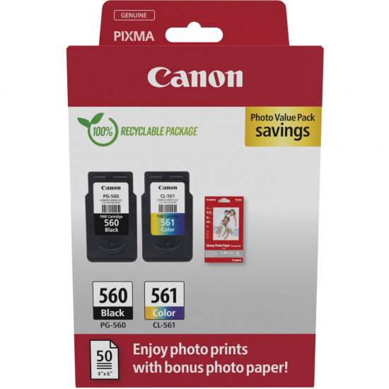 Canon Tinte PG-560/CL-561 3713C008 2er Multipack (BK(Color) inkl. Fotopapier