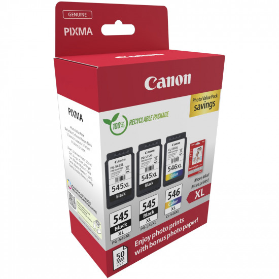 Canon Tinte PG-545XL/CL-546XL 8286B015 3er Multipack (2xBK/Color) inkl. Fotopapier