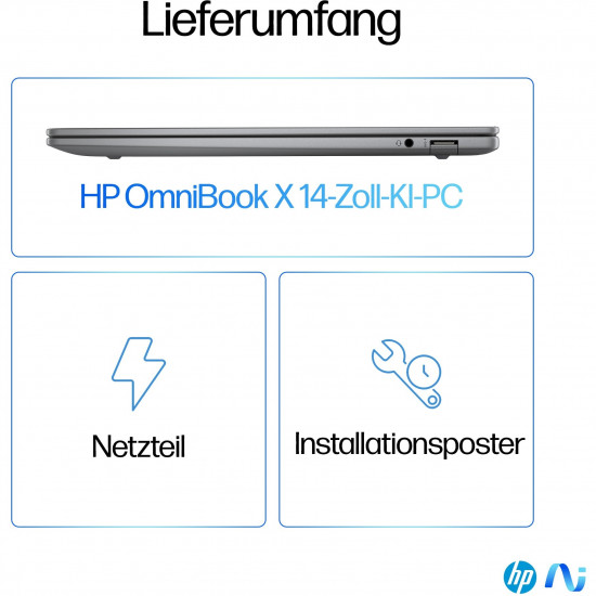 HP AI OmniBook X 14-fe0165ng QS X1E-78-100/16GB/1TBSSD/W11Home silver - Keyboard layout might be German