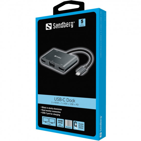 Sandberg 136-35 USB-C 5-in-1 PD 100W DisplayDock