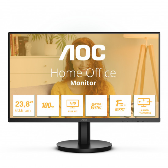 61cm/24inch (1920x1080) AOC 24B3HMA2 Full HD 100 Hz 1ms HDMI VGA LS Black