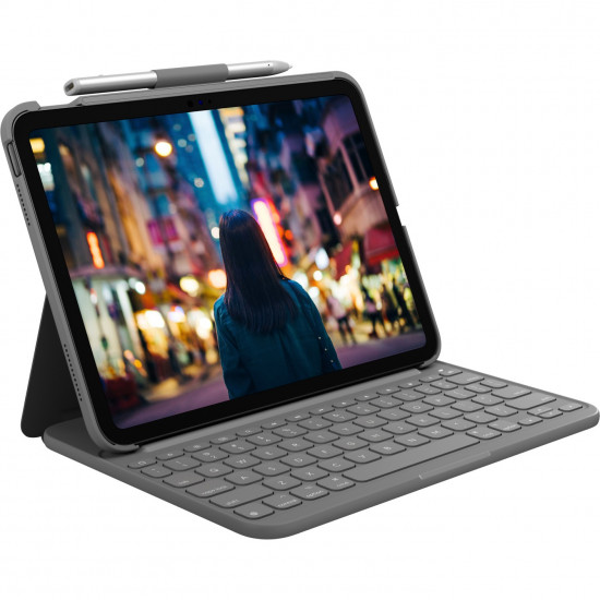 Logitech Slim Folio Bluetooth Tastatur und Schutzh lle iPad 10. Generation grey QWERTZ DE - Keyboard layout might be German