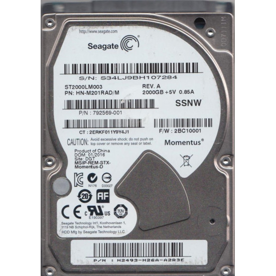 2TB Seagate, 5400RPM, 32MB, SATA-6Gbps, 2.5