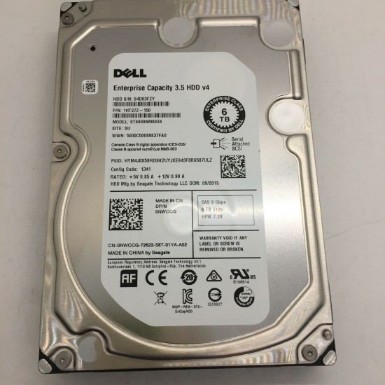 6TB Dell PRNR6 NWCCG (ST6000NM0034), 7.2K SAS-12Gbps, LFF 3.5