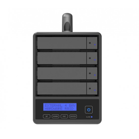 4-Bay STARDOM SohoRAID SR4-Series, USB 3.2 Gen1, Touch Button On/Off, RAID Setting, Hardware RAID 0/5/JBOD, Hot-Swap Disk Tray w/Lock, LED Disk Status, Plug & Play, Aluminum Chassis Mobile External RAID Storage